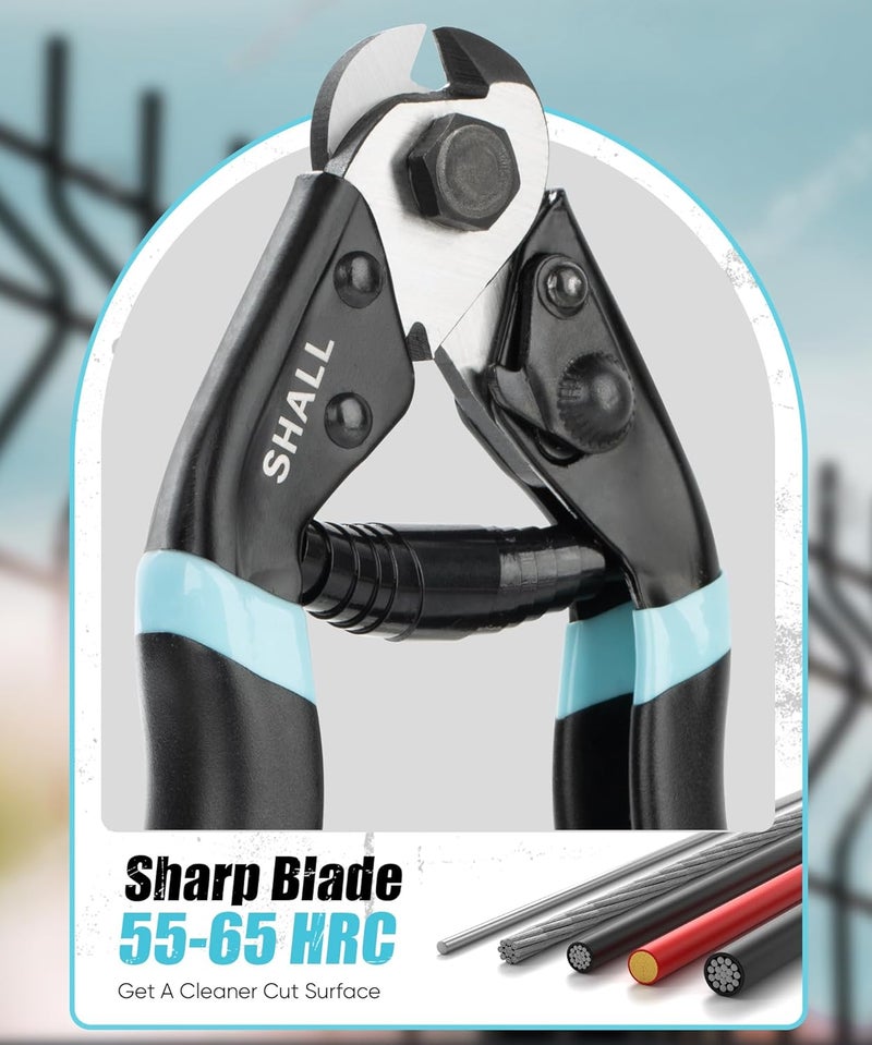 SHALL Cable Cutter, 7-1/2 inch Wire Rope Cutter Heavy Duty for Cuttng Up to 5/32", Chrome Vanadium Steel Jaw for Hard Wire Ropes, Steel Wires, Aircraft Cables, Railing, Metal Fence, Bike Bicycle Brake - Image 4